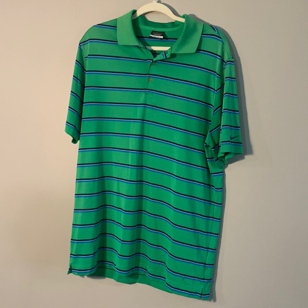 Nike Golf Dri-Fit green striped polo